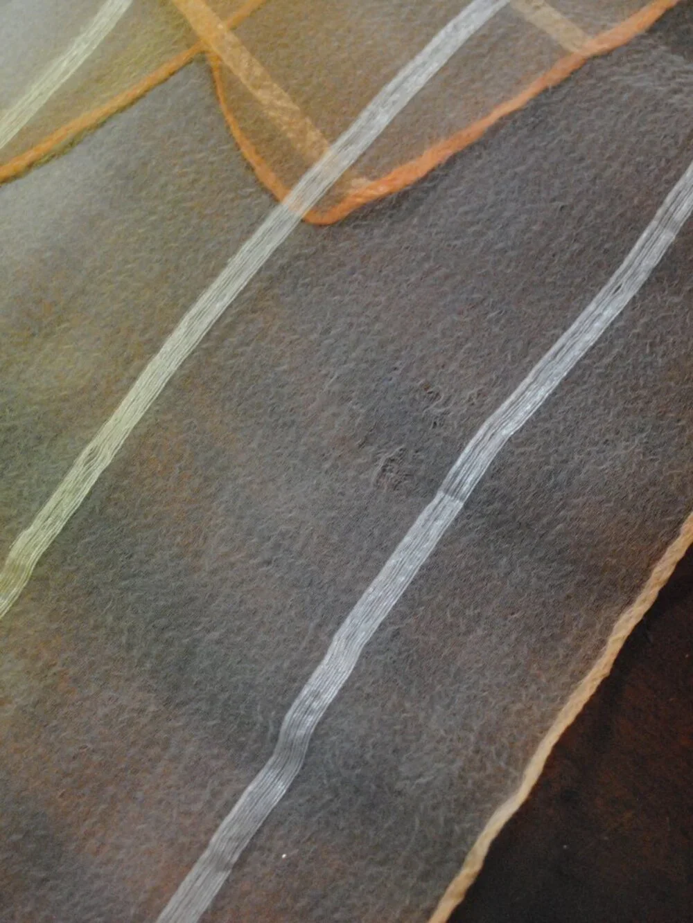 Flawed! Vintage Long Orange & Yellow Ombre Striped Sheer Chiffon Scarf